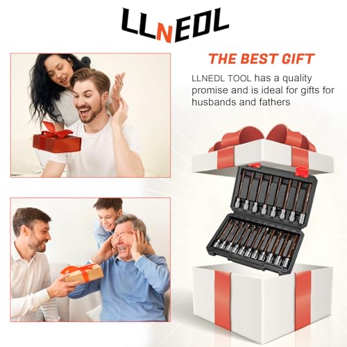 LLNEDL 3/8 Inch Drive Long Allen Hex Bit Socket Set, 19-Piece Hex Head Standard SAE & Metric Sockets (1/8"-3/8", 3-12mm), S2 Alloy Steel Durable Tools for Mechanics - size: 19pcs 3/8 inch socket set