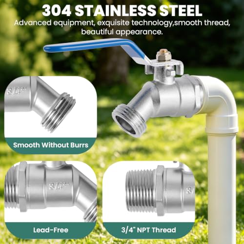 304 Stainless Steel 3/4" Hose Bib 2-Pack, High Flow Water Spigot, Heavy Duty Outdoor Faucet, Outdoor Spigot 3/4" GHT Outlet x NPT Inlet - size: 304 stainless steel 3/4" Regular metalhandle 2pack