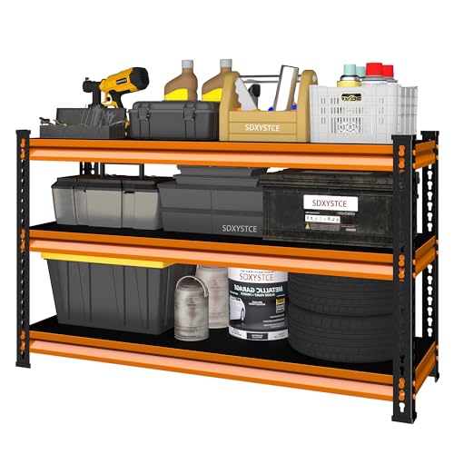 48" W Garage Shelving Heavy Duty, 1500LBS Loads Adjustable Garage Storage Shelves, 3-Tier Metal Shelving Units and Storage Racks, Industrial Utility Shelf,48" Wx18 Dx39 H, Orange - color: Orange, size: 48" W×18" D-3tier