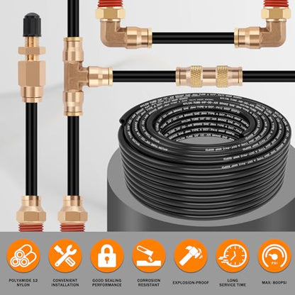 CheeMuii 100FT 3/8" DOT Air Line 3/8 Air Hose PA12 Nylon Pneumatic Tubing - color: Black, size: 3/8"OD-100FT