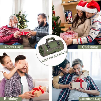 Heavy Duty Roll Up Tool Bag Organizer w/Detachable Pouches, Gifts for Men - color: Black
