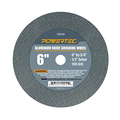 POWERTEC Bench Grinder Wheel 6 Inch 100 Grit, Aluminum Oxide Grinding Wheel for Bench Pedestal Grinder, 3/4" Thick 1/2" Arbor, Sharpening & Shaping Drill Bits, Blade, and Chisel 1PK (15519) - style: 6" Grinding Wheels