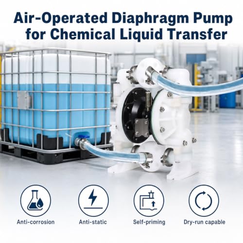 1" PP Pneumatic Double Diaphragm Pump, Air-Powered Chemical Transfer Pump, Anti-Corrosion, Anti-Static, Self-Priming, Dry-Run Capable for Corrosive Fluids,electroplating solution - size: QBY4-25PP+PTFE 35GMP