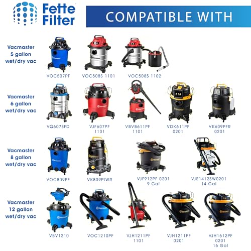 Fette Filter - VCFS Cartridge Filter Replacement Compatible with Vacmaster Filter VCFS, Vacmaster 5-16 Gallon Wet/Dry Vacs, VBV1210 filter. Also fit HART most Shop-Vac 5-20 Gal Vacs - Pack of 2