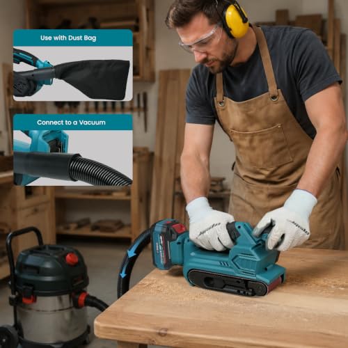 Upgraded Cordless Brushless Belt Sander Compatible with Makita 18V Battery - color: Blue