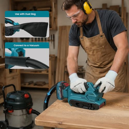 Upgraded Cordless Brushless Belt Sander Compatible with Makita 18V Battery - color: Blue