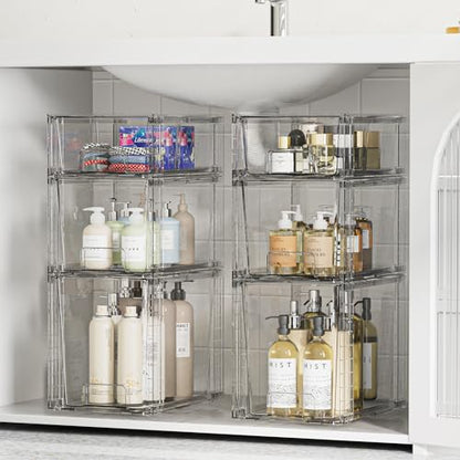 Vtopmart 3 Pack Clear Stackable Storage Drawers,Easy to Assemble Bathroom Organizers and Storage with handles,Plastic Drawers for Kitchen Pantry,Cabinet,Under Sink Organization - style: 1 Large+1 Medium+1 Small