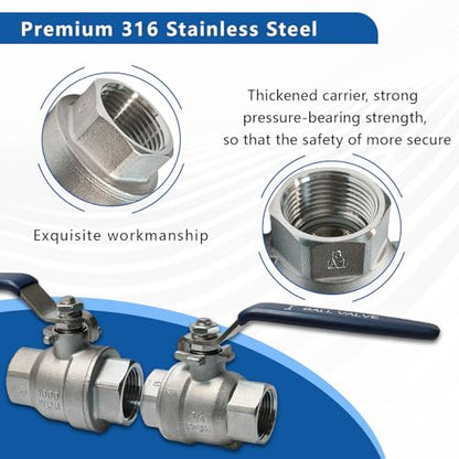 3/4 Inch 316 Stainless Steel Ball Valve NPT Full Port 2-Pack - size: 316 3/4" NPT F x F