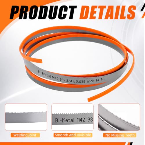 2 Pcs Band Saw Blades, 93" X 3/4" X 0.035",14 Tpi - color: 14 Tpi, size: 93" X 3/4" X 0.035"