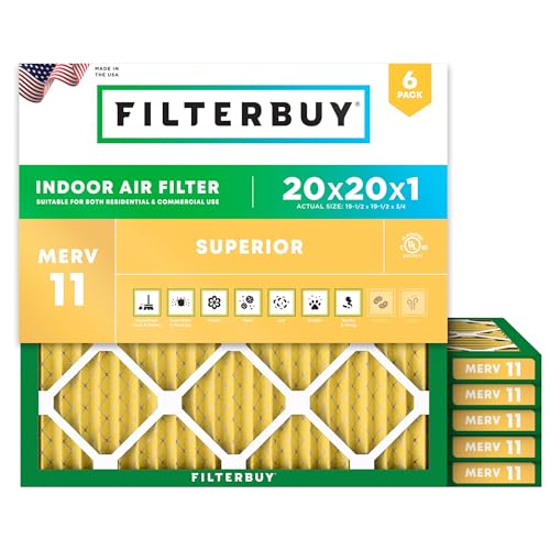Filterbuy 20x20x1 Air Filter MERV 11 Pet & Allergy Defense (6-Pack) - size: 20x20x1