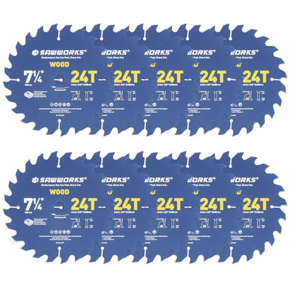 SawWorks 7-1/4" 24T 10-Pack Thin Kerf Circular Saw Blade Bulk Framing - size: 7-1/4 In 24T(10PCS)