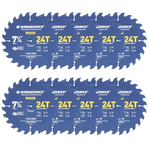 SawWorks 7-1/4" 24T 10-Pack Thin Kerf Circular Saw Blade Bulk Framing - size: 7-1/4 In 24T(10PCS)