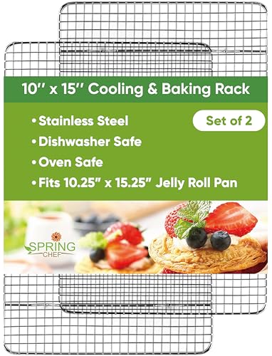 Spring Chef 10" x 15" Stainless Steel Cooling Rack for Baking, Set of 2 - size: 10"x15", style: 2 Pack