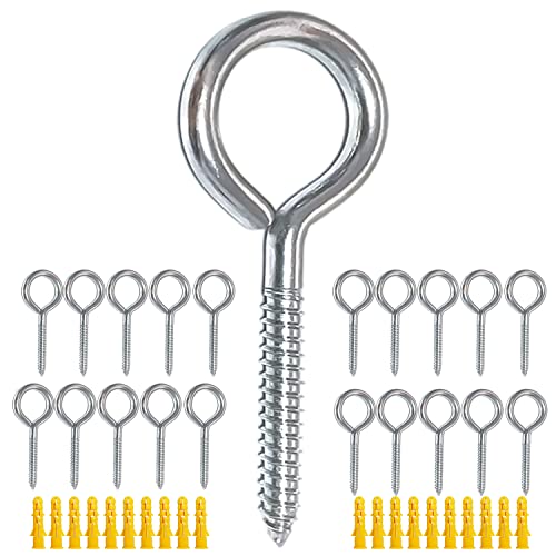 Pack of 20 Metal Hook Heavy-Duty Eye Screws, 304 Stainless Steel Screw Hooks, self-Tapping Eye Ring Bolt Hooks, Wood Terminal Eye Hole Hooks, Pendant Lights Wires, Strong Indoor - size: 20 Pack - 2-3/4"
