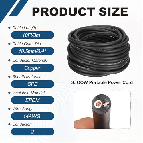 MECCANIXITY 14/2 SJOOW Electrical Wire Cable 10ft 14 AWG 2 Conductor UL - size: 14AWG*10ft, style: 2 Conductor