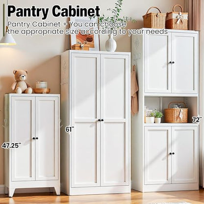 AQY Metal Pantry Cabinet, 72" White Kitchen Storage Cabinet with Doors - color: White, style: H72" - 4 Doors Wire Hole Hooks & Vents