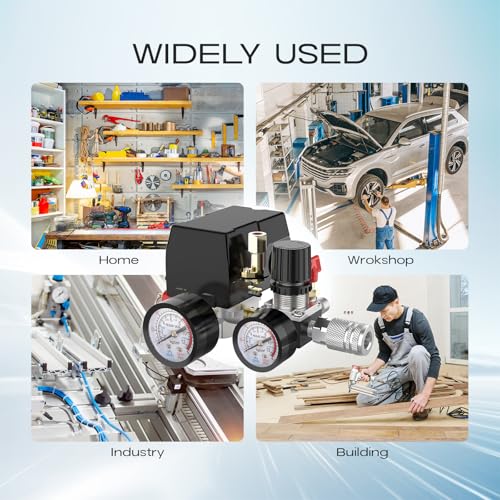 Air Compressor Pressure Switch Control Valve, cnaodun 90-120 PSI Air Compressor Switch Equips Four-Port Pressure Regulator Gauge 1/4 NPT Thread - style: 4-port 90-120PSI with Control Valve
