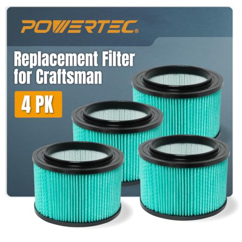 POWERTEC 16950 HEPA Cartridge Filter for Craftsman 3-4 Gal. Wet/Dry Vacuums, 17810 Shop Vac Filters Replacement for 9-17810 and CMXEVBE17612, 4 Pack (75090-P2)