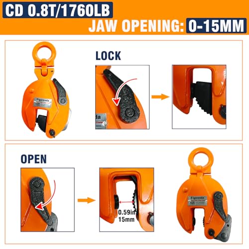 Vertical Plate Clamp 1760Lbs, 0.8 Ton Load Capacity Vertical Lifting Clamps, Heavy Duty Flexible Ring Sheet Metal Steel Clamps, Jaw Opening up to 0.6 inch Welding clamps, for Lifting and Transporting
