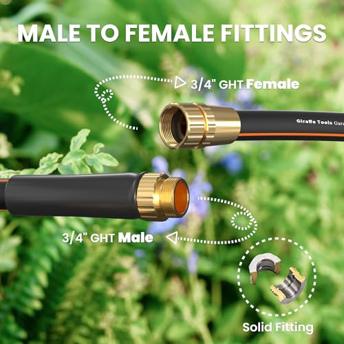 Giraffe Tools Garden Hose 75ft x 5/8", Water Hose Heavy Duty, Lightweight, Flexible Hybrid Hose, Male to Female Fittings - size: 75FT Male Female