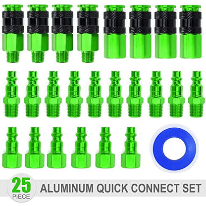 Aluminum Air Fittings, 1/4" NPT, 25 Pieces, Green - color: Green, size: 25 Pieces