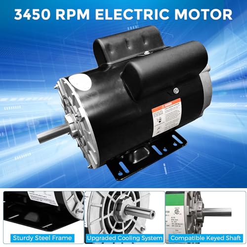 5 HP SPL Air Compressor Motor, 3450RPM 184T Frame Electric Motor, 230V, 1.88" Shaft Length, 7/8" Keyed Shaft, Dual CW/CCW Rotation for Air Compressor General Purpose Equipment - size: 5HP 7/8" Shaft