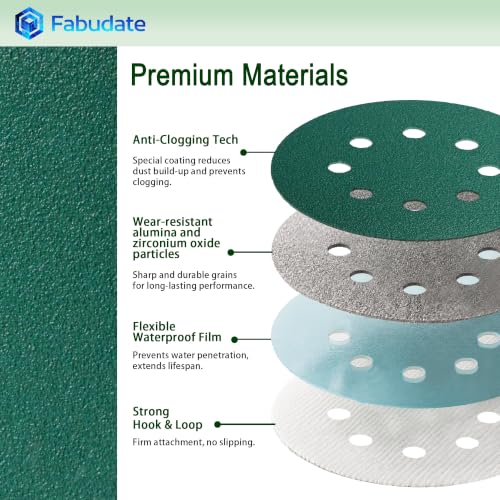 5 Inch 8 Hole 60 Grit Hook&Loop Wet/Dry Heavy-Duty Sanding Discs 50PK - size: 60 Grit