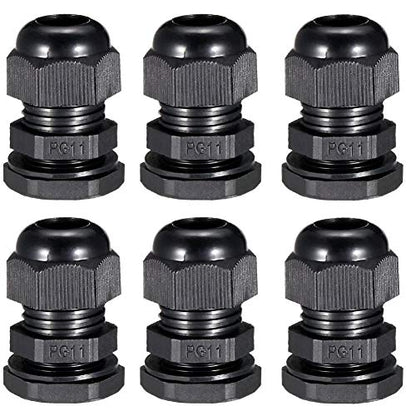 6Pcs PG11 Waterproof Cable Gland Joints For 5-10mm Cable Adjustable Lock Nut Connector Black - size: PG11