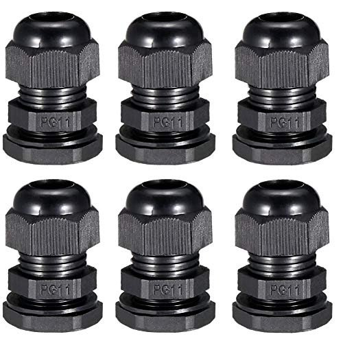 6Pcs PG11 Waterproof Cable Gland Joints For 5-10mm Cable Adjustable Lock Nut Connector Black - size: PG11