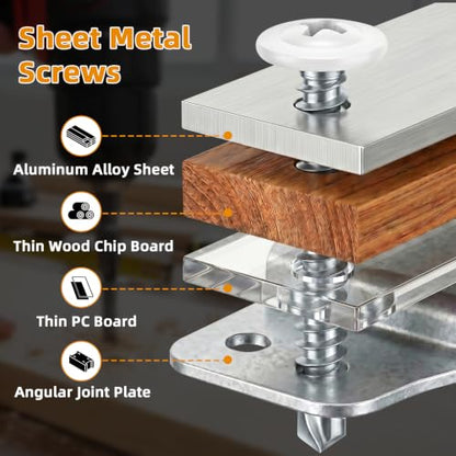 Mellewell #8 x 1 Modified Truss Head Fast Self Tapping Screws, White Head Self Drilling Sheet Metal Screws, Carbon Steel, Screwdriver Bit Included, 100 PCS - color: White, size: #8 x 1"