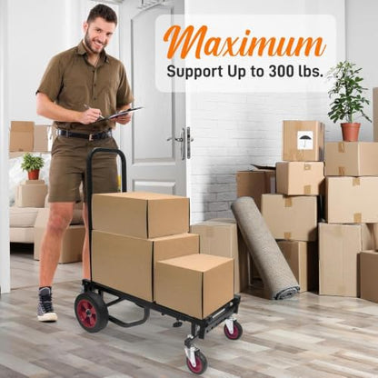 Pyle Compact Folding Adjustable Equipment Dolly, Heavy Duty Multi‑Function Convertible Cart Hand Truck/Platform Cart with Wheels, Expandable Up to 27.52'' to 44.25'', 300LBS Load Capacity