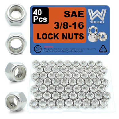 3/8-16 Nylon Insert Lock Nuts 40 Pack, 304 Stainless Steel Hardware Nuts - size: 3/8"-16 (40 pcs)