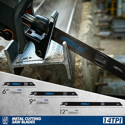9PCS Reciprocating Saw Blades Set, Metal Saw Blades Premium Bi-Metal 6" & 9" & 12" Metal Cutting Saw Blades with Storage Box, Long-Lasting Pruning Blades - size: 9pcs Metal