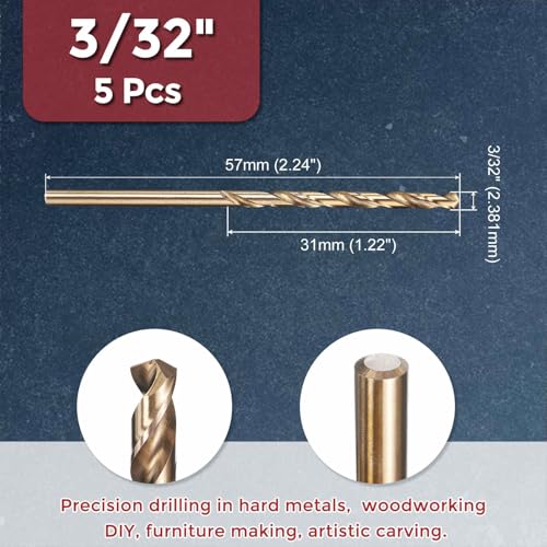 5pcs Drill Bit 3/32" Diameter 2.381mm M35 5% Cobalt HSS for Metal - size: 3/32" (2.381mm)