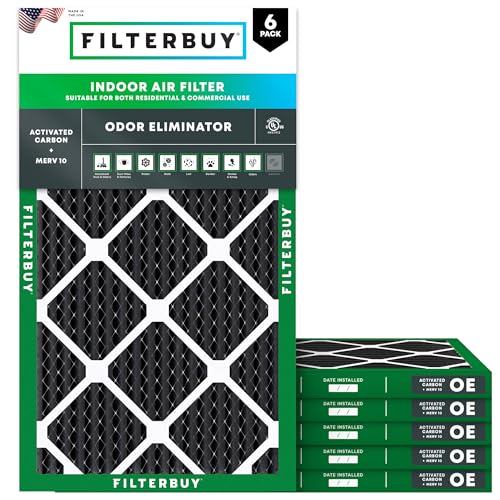 Filterbuy 15x25x1 Air Filter MERV 10 Odor & Allergy Defense (6-Pack) - size: 15x25x1
