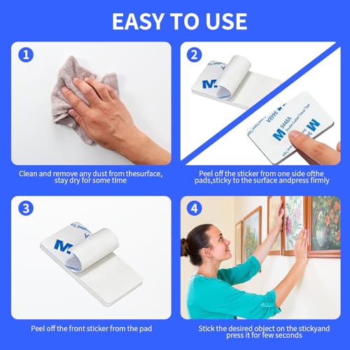 Double Sided Foam Tape, 3mm Thick 48Pcs Heavy Duty Waterproof Adhesive Pads for Wall, Car, Photo Frame & Office - color: White