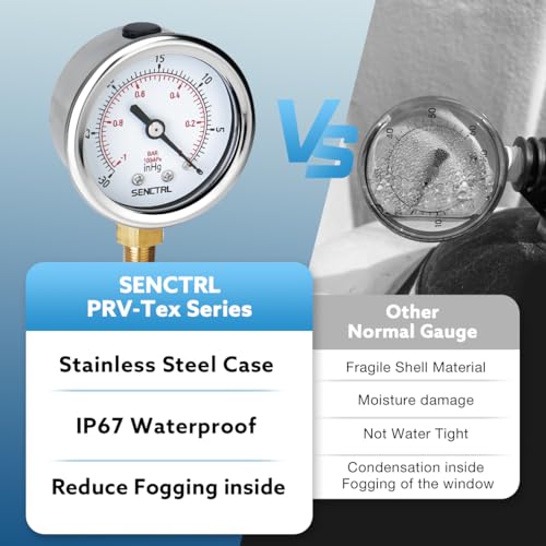 SENCTRL 30inHg Vacuum Pressure Gauge, 1/8" NPT Lower Mount - size: -30inHg-0, style: Lower Mount (1/8" NPT)