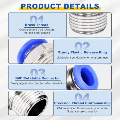 4Pcs Pneumatic Push to Connect Fitting Fit 6mm OD Tube M5 Male - size: 6mm OD x M5 Metric