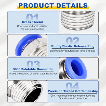 4Pcs Pneumatic Push to Connect Fitting Fit 6mm OD Tube M5 Male - size: 6mm OD x M5 Metric