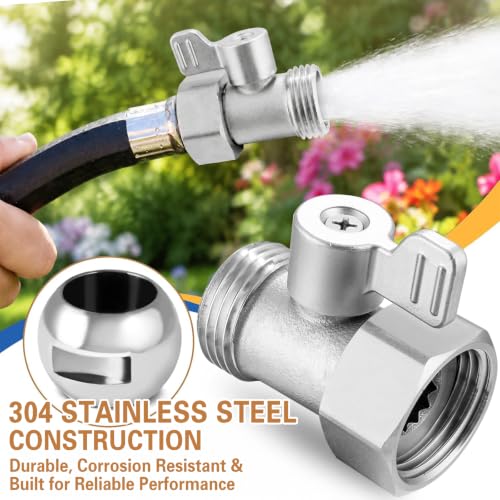 304 Stainless Steel Garden Hose Shut Off Valve, 2 Pack 3/4" GHT Garden Hose Ball Valve, Heavy Duty Hose Connector Water Shut Off Valve Hose Shutoff Valve