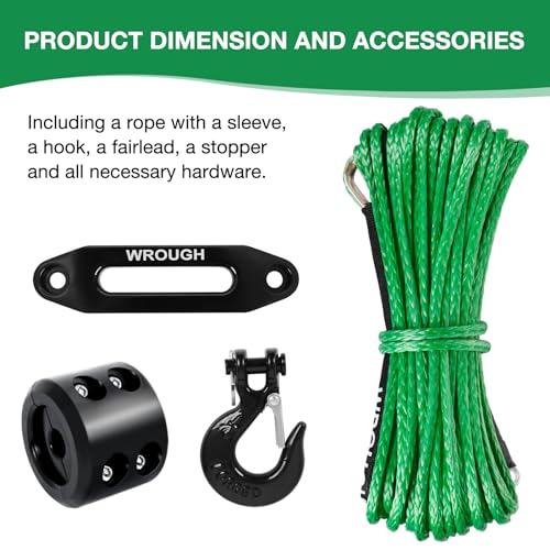 1/4" Synthetic Winch Rope 50 ft 10,000 lb UHMWPE Winch Cable Replacement Kit with Steel Hook, Aluminum Fairlead, Rubber Stopper, Protective Sleeve, Compatible with ATV UTV Truck Winches, Green - color: Green, size: 1/4 In x 50 Ft Upgraded