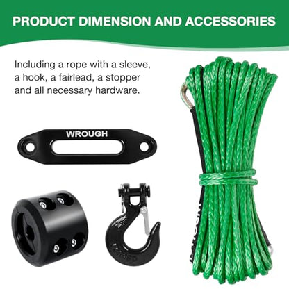 1/4" Synthetic Winch Rope 50 ft 10,000 lb UHMWPE Winch Cable Replacement Kit with Steel Hook, Aluminum Fairlead, Rubber Stopper, Protective Sleeve, Compatible with ATV UTV Truck Winches, Green - color: Green, size: 1/4 In x 50 Ft Upgraded