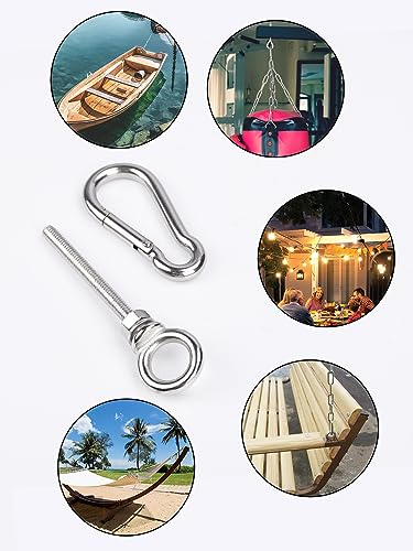 5 Pack M6 Eye Bolt, Eye Bolts with Nuts & Washers & Carabiners, 316 Stainless Steel Eye Bolt Heavy Duty, Marine Grade Threaded Eyebolts.