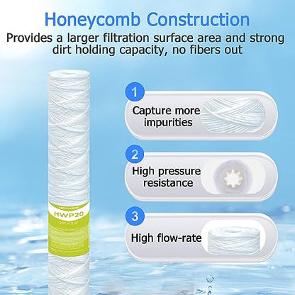 5 Micron Whole House Water Filter Cartridge, 20" x 2.5", 6-Pack