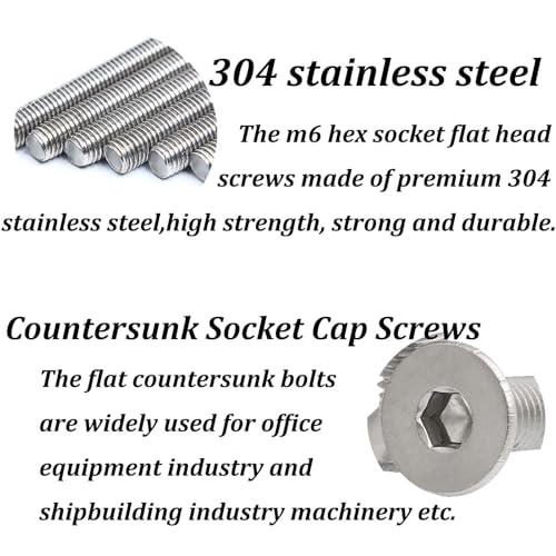 M6 x 20mm Flat Head Socket Cap Screws,Fajoeda 20Pcs M6 Countersunk Bolts 18-8 (304) Stainless Steel Hex Socket Cap Screws - size: 20PCS M6-1.0 x 20mm