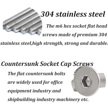 M6 x 30mm Flat Head Socket Cap Screws,Fajoeda 20Pcs M6 Countersunk Bolts 18-8 (304) Stainless Steel Hex Socket Cap Screws - size: 20PCS M6-1.0 x 30mm