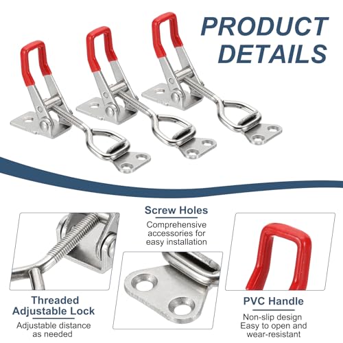 HARFINGTON 2pcs Adjustable Toggle Clamp M6 x 34mm 396lbs Holding Capacity 4002 Style Quick Release Pull Latches Clamps Hasp for Smoker Lid Jig Tool Box Case, Silver Red - color: Silver Red, size: M6 x 34mm + 396lbs