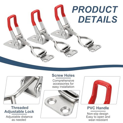 HARFINGTON 2pcs Adjustable Toggle Clamp M6 x 34mm 396lbs Holding Capacity 4002 Style Quick Release Pull Latches Clamps Hasp for Smoker Lid Jig Tool Box Case, Silver Red - color: Silver Red, size: M6 x 34mm + 396lbs