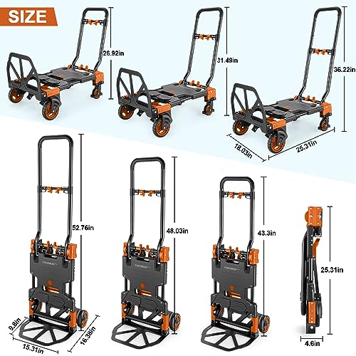 Folding Hand Truck Dolly, 330lb Convertible 4 to 2 Wheel Moving Cart,Orange - size: 330LB Orange