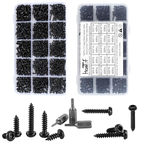 760Pcs Torx/Star Drive Pan Head Self Tapping Wood Screws, Black Carbon Steel, Tiny/Small/Mini M2 M2.3 M2.6 M3 Sheet Metal Screws Used for Wood, Plastic and Soft Metal. 15 Sizes Come With T6 T8 T10 Bit - color: Black